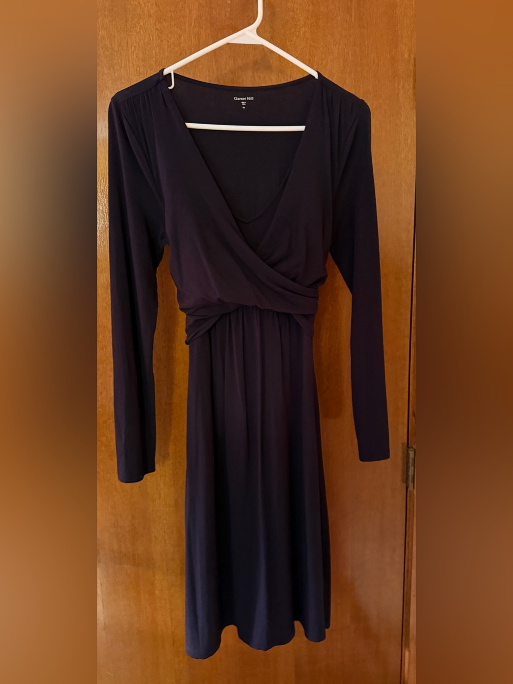 Garnet Hill Long-Sleeve Wrap Dress in Black
